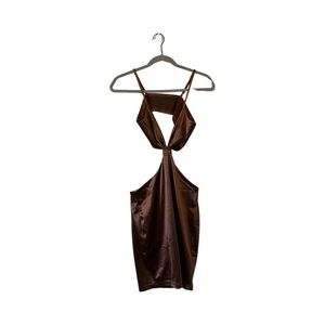 Plunging brown cutout dress